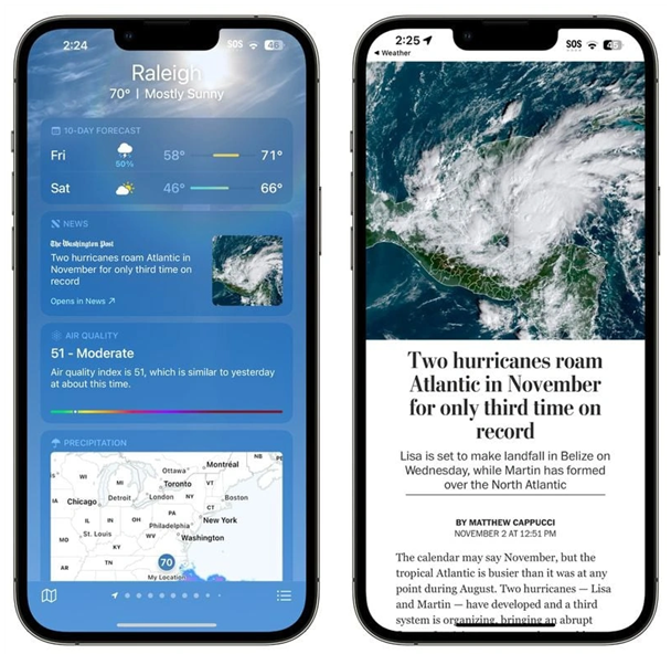 龙滚镇苹果14维修分享iPhone 14手机如何看天气时顺带看新闻 