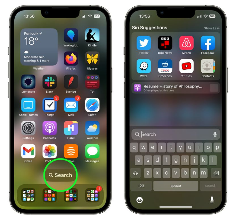 龙滚镇苹果手机维修分享升级到 iOS 16 后，如何删除主屏幕上的搜索按钮 